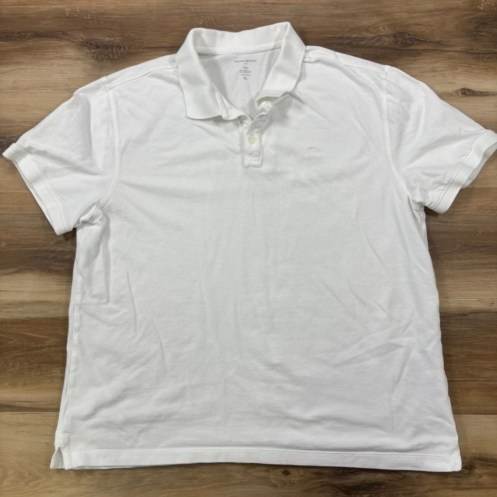 Banana Republic Polo Shirt Mens XL Minimalist Organic Cotton Pique White Classic